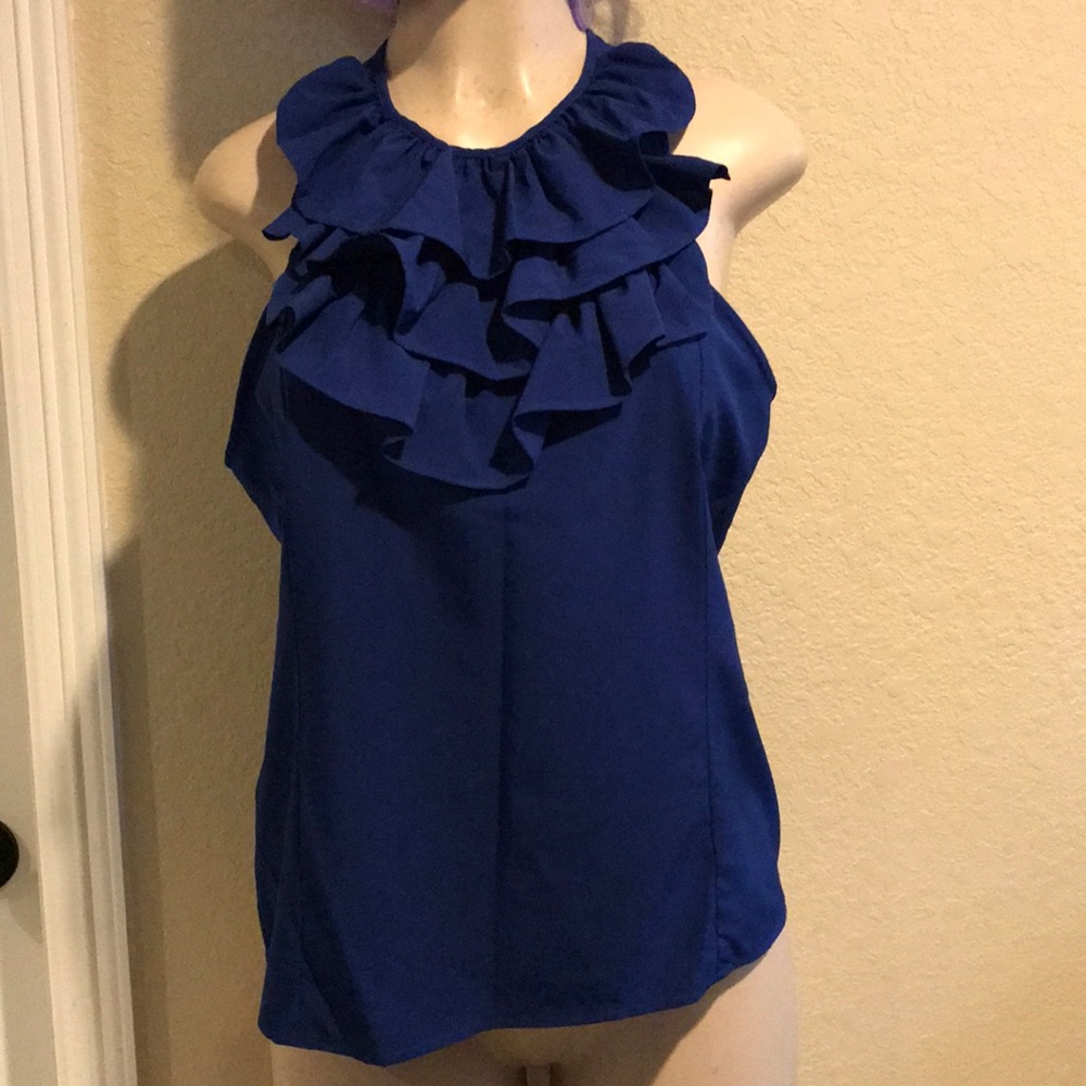 Blue ruffle blouse